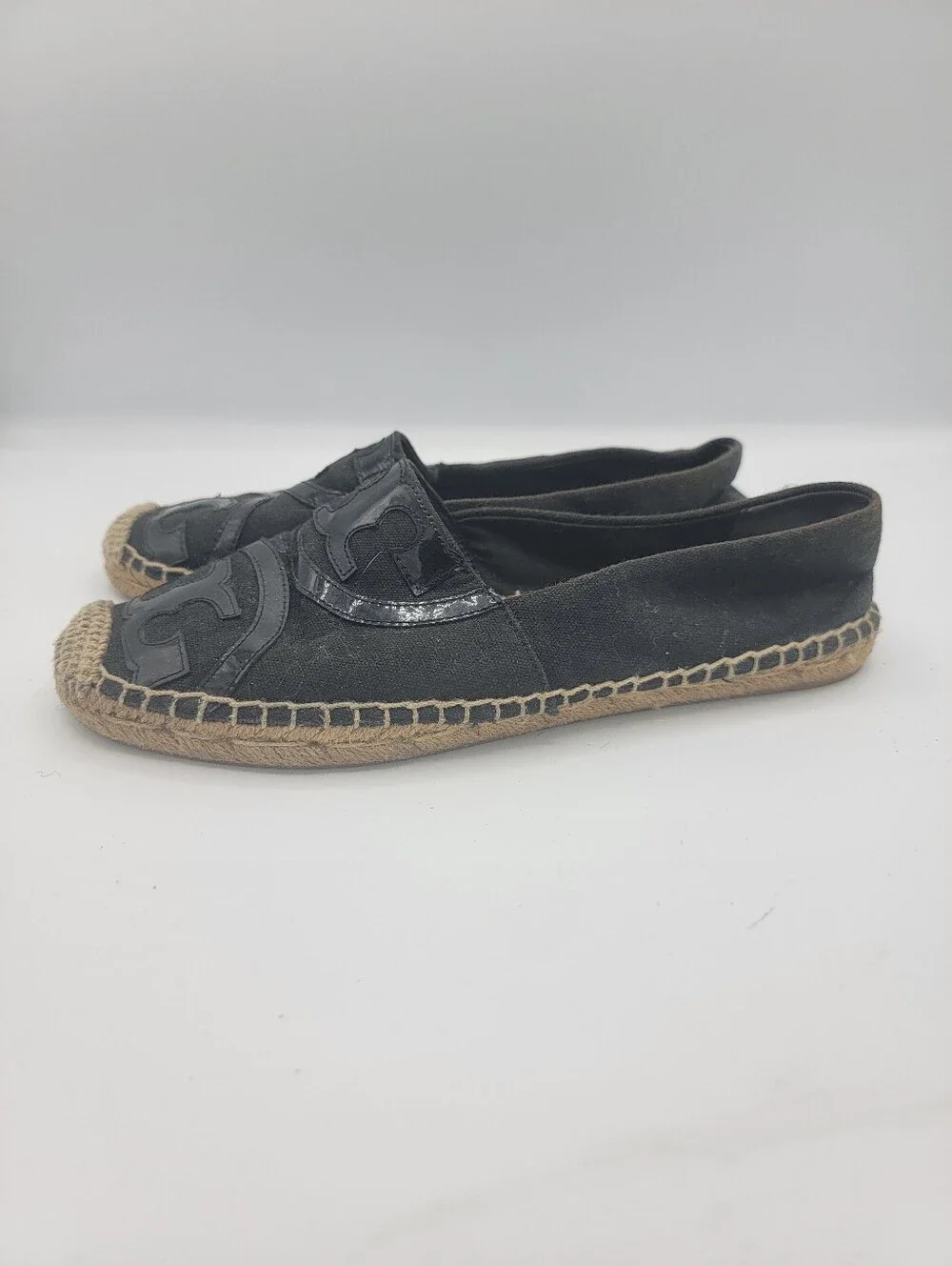 Tory Burch Black Espadrille Slip-Ons with Logo Applique